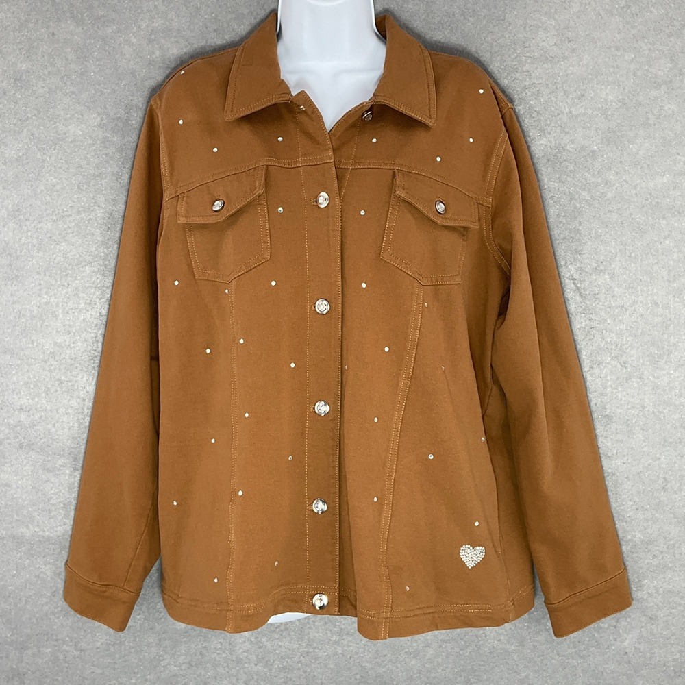 Quacker Factory Rhinestone Embellished Jacket Western Style Snap Front Size L